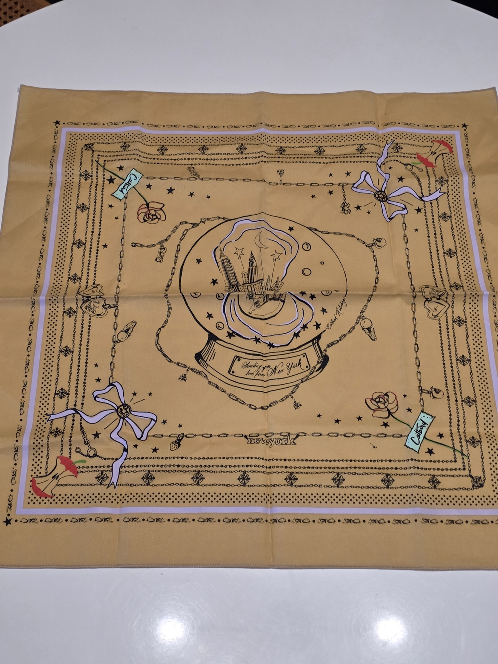 Catbird Tan Bandana Printed Handkerchief Scarf with Pastel Accents